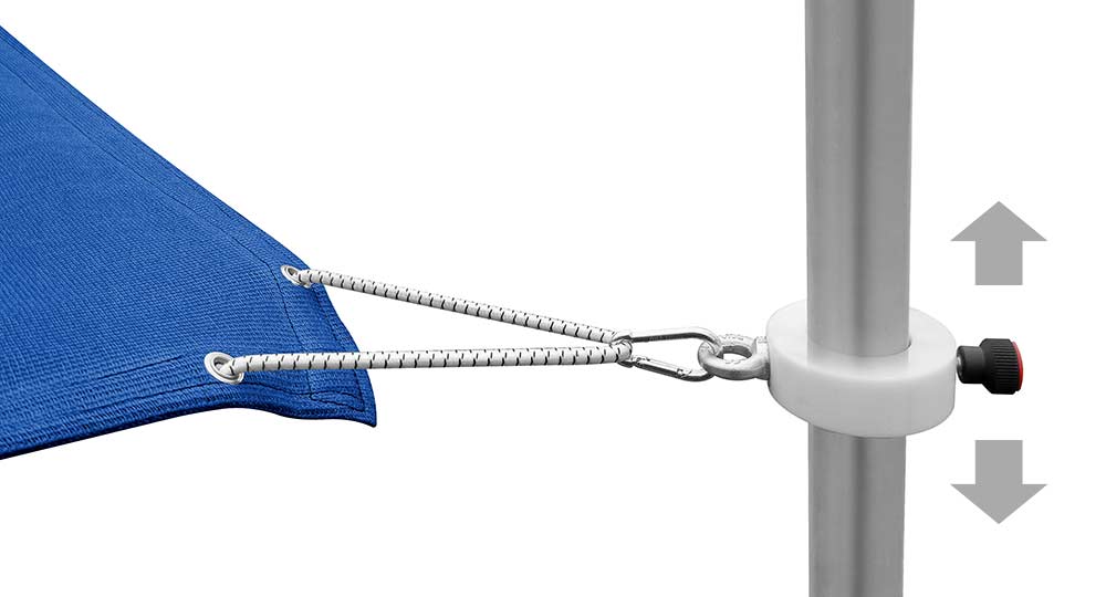 Einfache Höhenverstellung durch Stellringe mit Griff an jedem Pfosten. Einfache Höhenverstellung durch Stellringe mit Griff an jedem Pfosten.